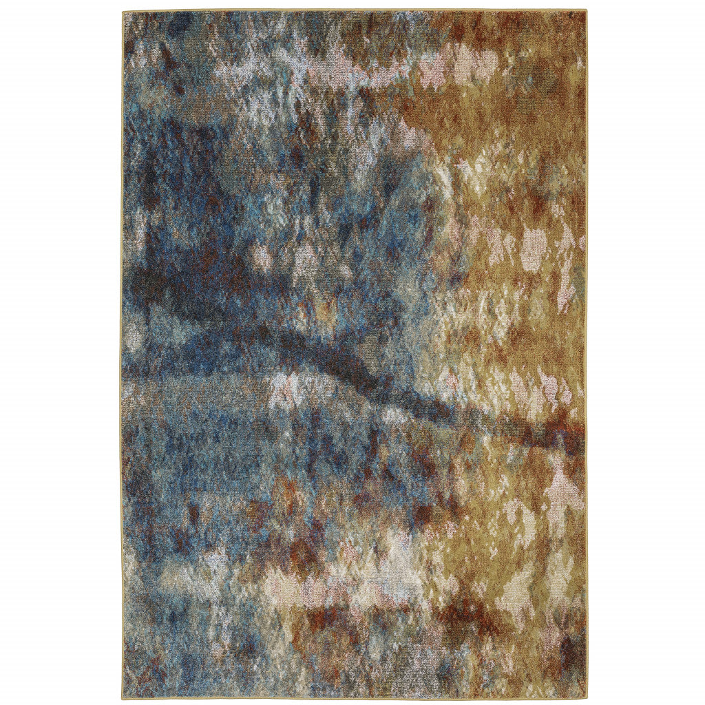 4 X 6 Blue gold Teal Rust grey And Beige Abstract Power Loom Stain Resistant Area Rug