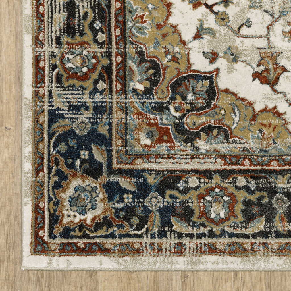 10 X 13 Beige Blue green Rust And grey Oriental Power Loom Stain Resistant Area Rug