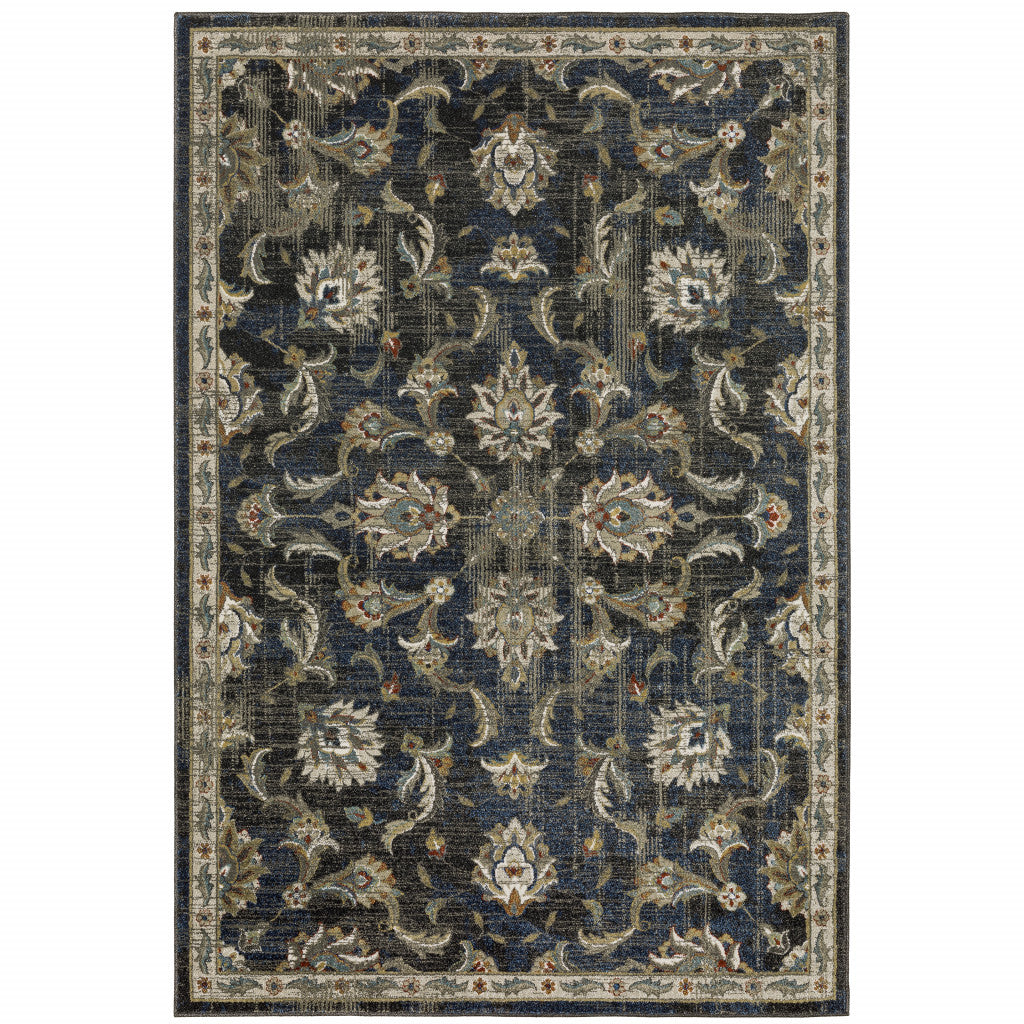 10 X 13 charcoal Blue gold Rust And Beige Oriental Power Loom Stain Resistant Area Rug