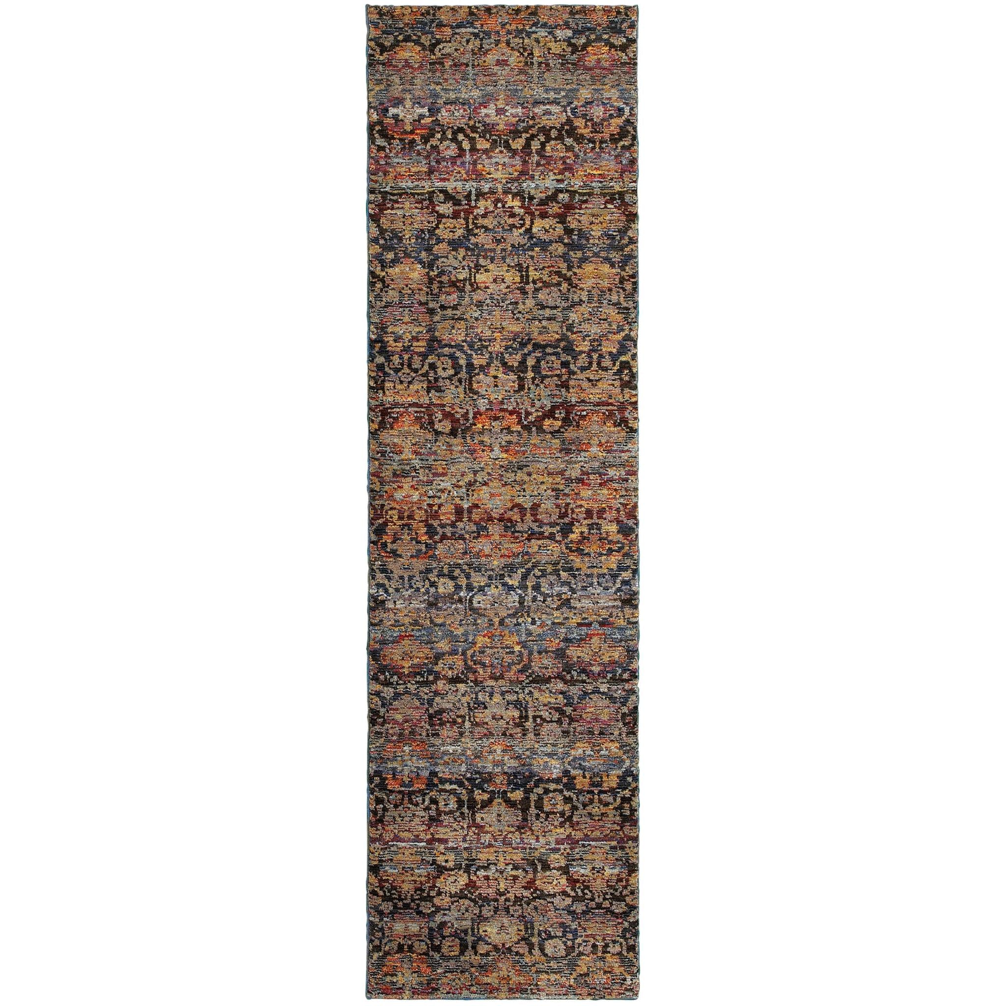 2 X 8 Multi And Blue Abstract Power Loom Stain Resistant Runner Rug