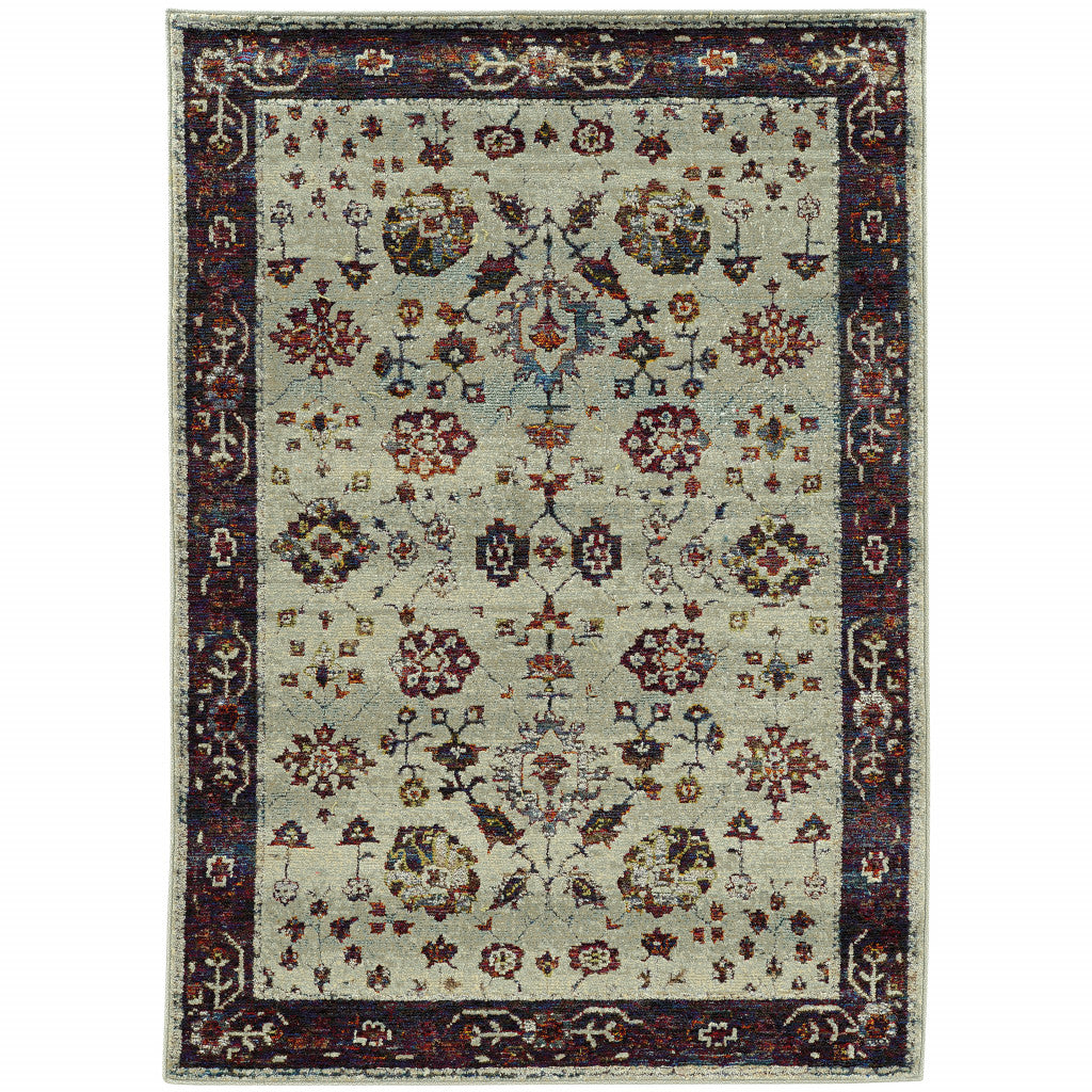 8 X 10 Stone And Red Oriental Power Loom Stain Resistant Area Rug
