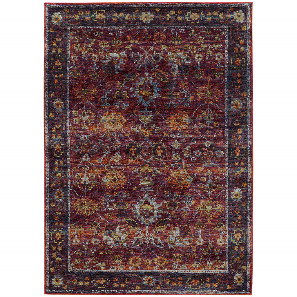 10 X 13 Red Purple gold And grey Oriental Power Loom Stain Resistant Area Rug
