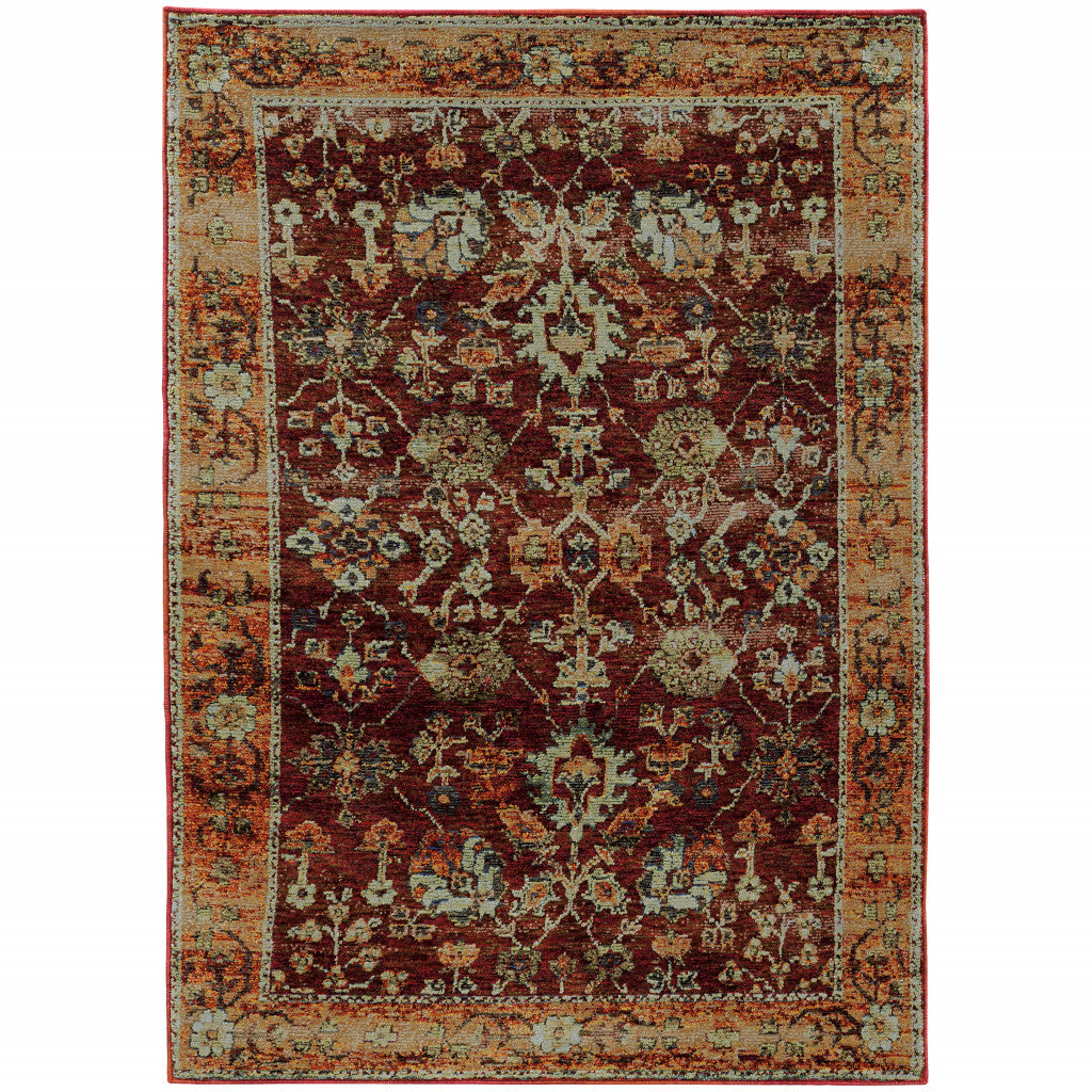 3 X 5 Red gold And green Oriental Power Loom Stain Resistant Area Rug