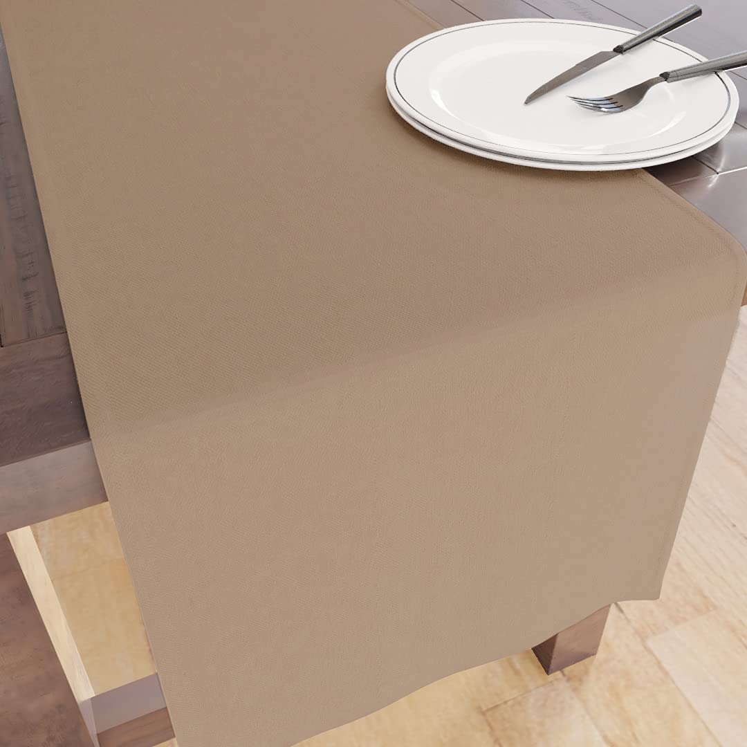 Encasa Homes Table Runner For 6 Seater Dining - Beige - Large 13''X72'', 100% Cotton Plain Dyed Solid Colours Decorative Cloth F