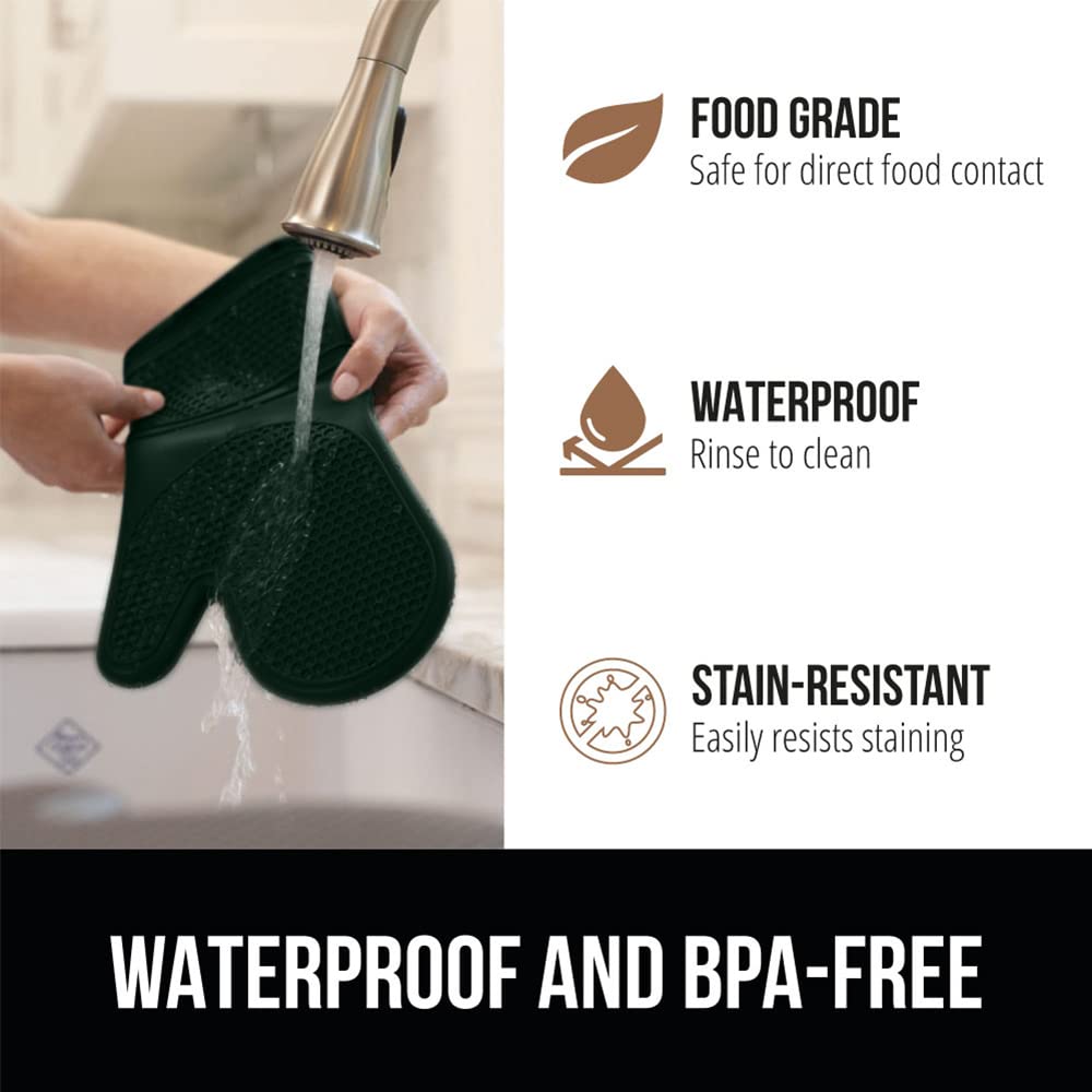 Gorilla Grip Heat And Slip Resistant Silicone Oven Mitts Set, Soft Cotton Lining, Waterproof, Bpa-Free, Long Flexible Thick Glov