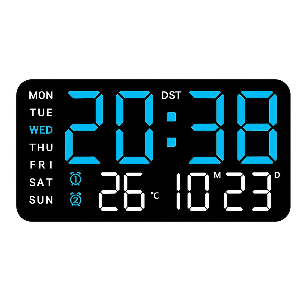 Aerys 9-Inch Digital Alarm Wall Clock, Large Led Display, Adjustable Brightness, 12/24 Hour Format, Date And Temperature Display