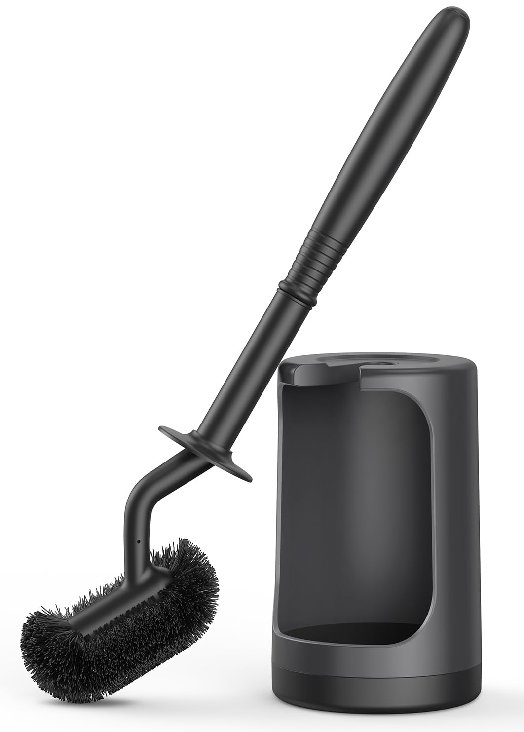 HAMITOR Toilet Bowl Brush Holder Set: Curved Design with Holder for Deep Cleaning Under Rim - Compact Hidden Scrubber for Small 