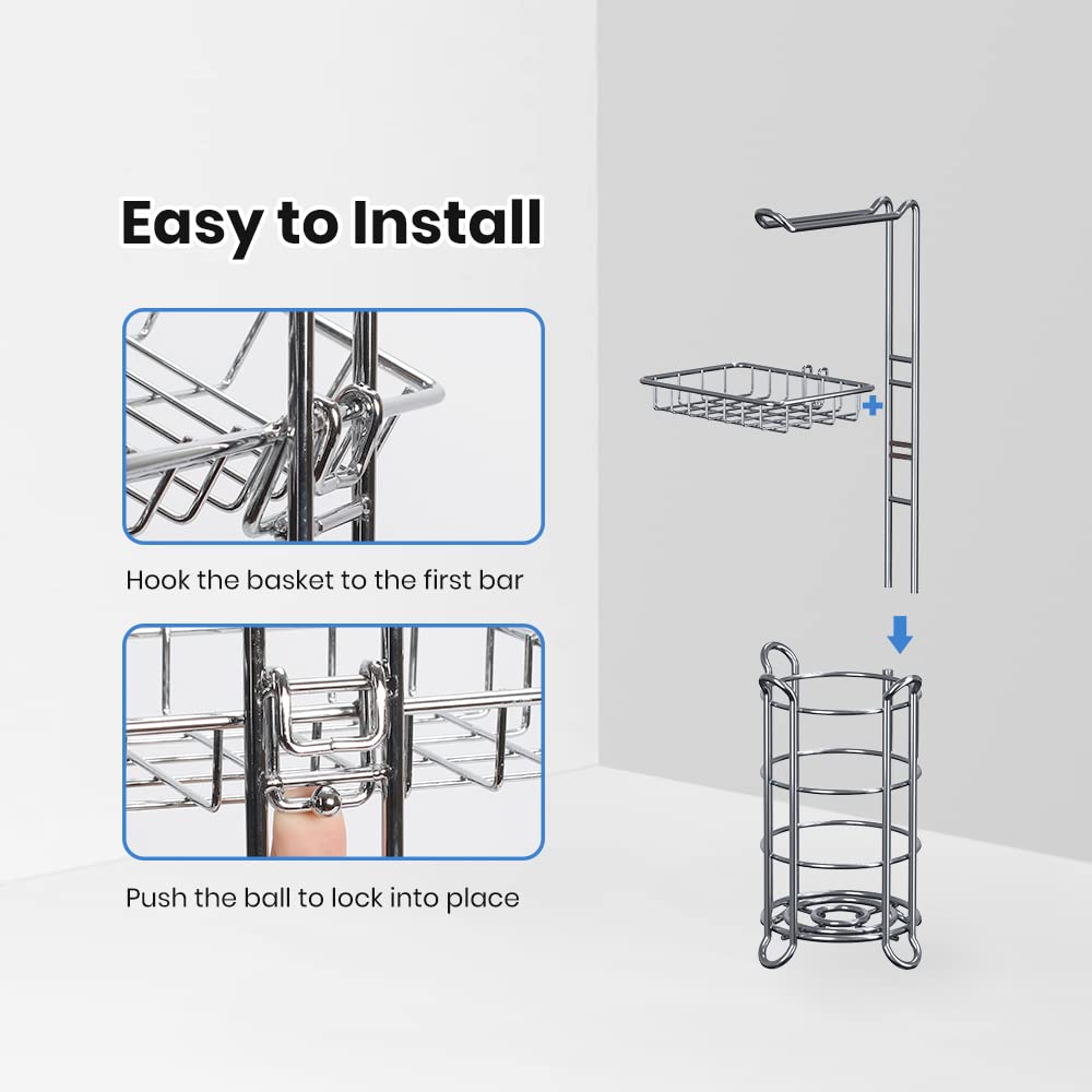 Chrome Toilet Paper Holder Stand Tissue Holder for Bathroom with Shelf Storage Holds 4 Mega Rolls Phone and Wipes