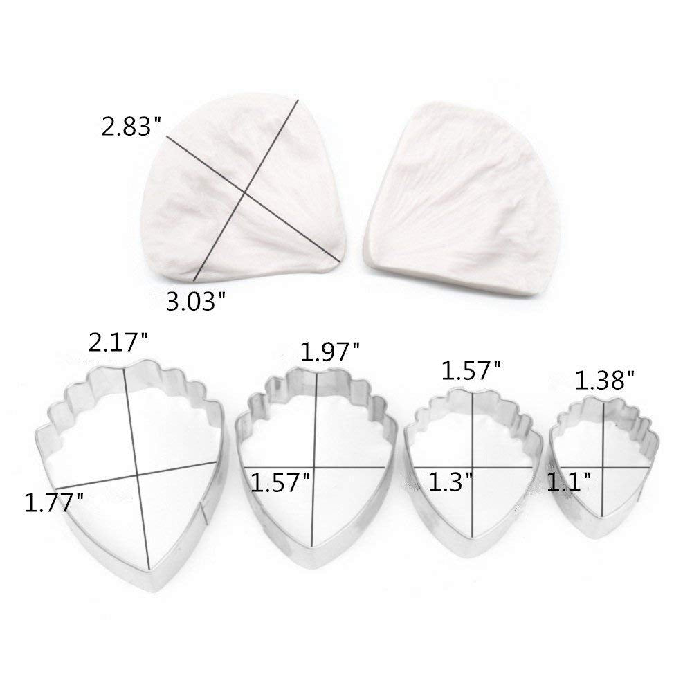 4Pcs Gumpaste Flower Cutter Set 2Pcs Fondant Silicone Mold Gumpaste Peony Sugarcraft Fondant Flower Veining Mold Chocolate Makin