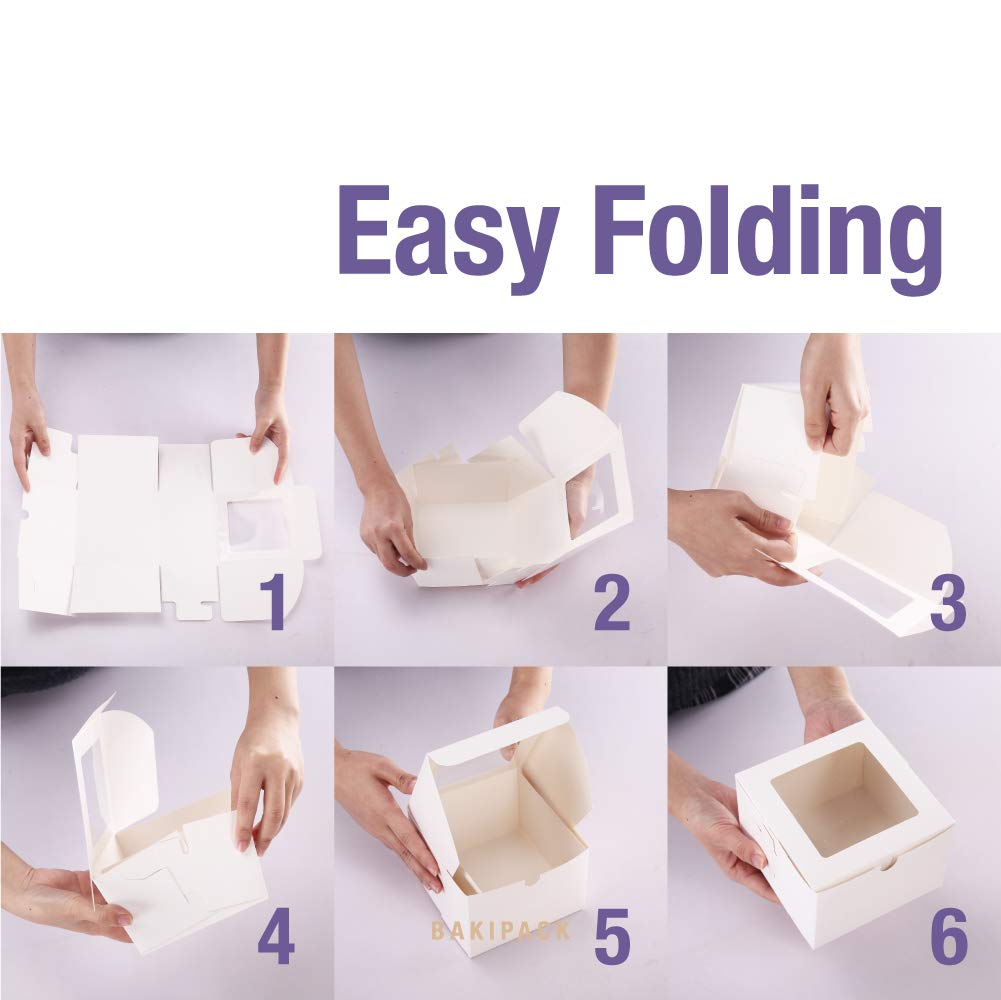 Bakipack 25 White Bakery Boxes With Window 5X5X3.5 Inches, Dessert Boxes To Go With Window, Treat Boxes For Small Bakery, Desser