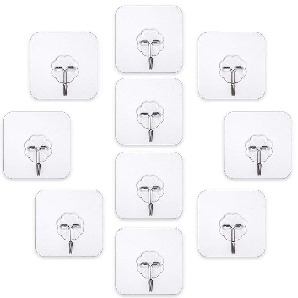Gabachi Adhesive Wall Sticky Hooks Heavy Duty Utility Hook Transparent Reusable Wall Hangers 10Kgs/22Lb Waterproof For Home Kitc