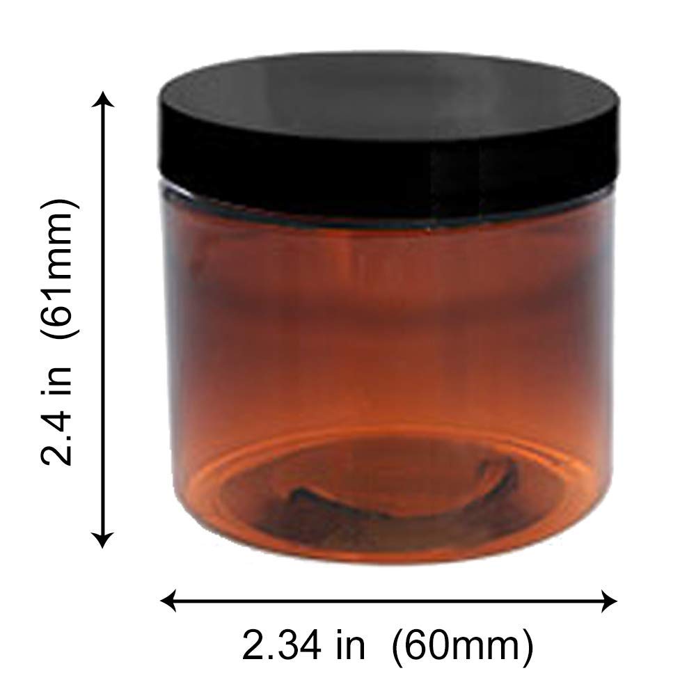 Aromine 2Oz Amber Jars With Lid, 12 Pack, Round Pet Plastic Jar Container With Blank Labels (Bpa Free)