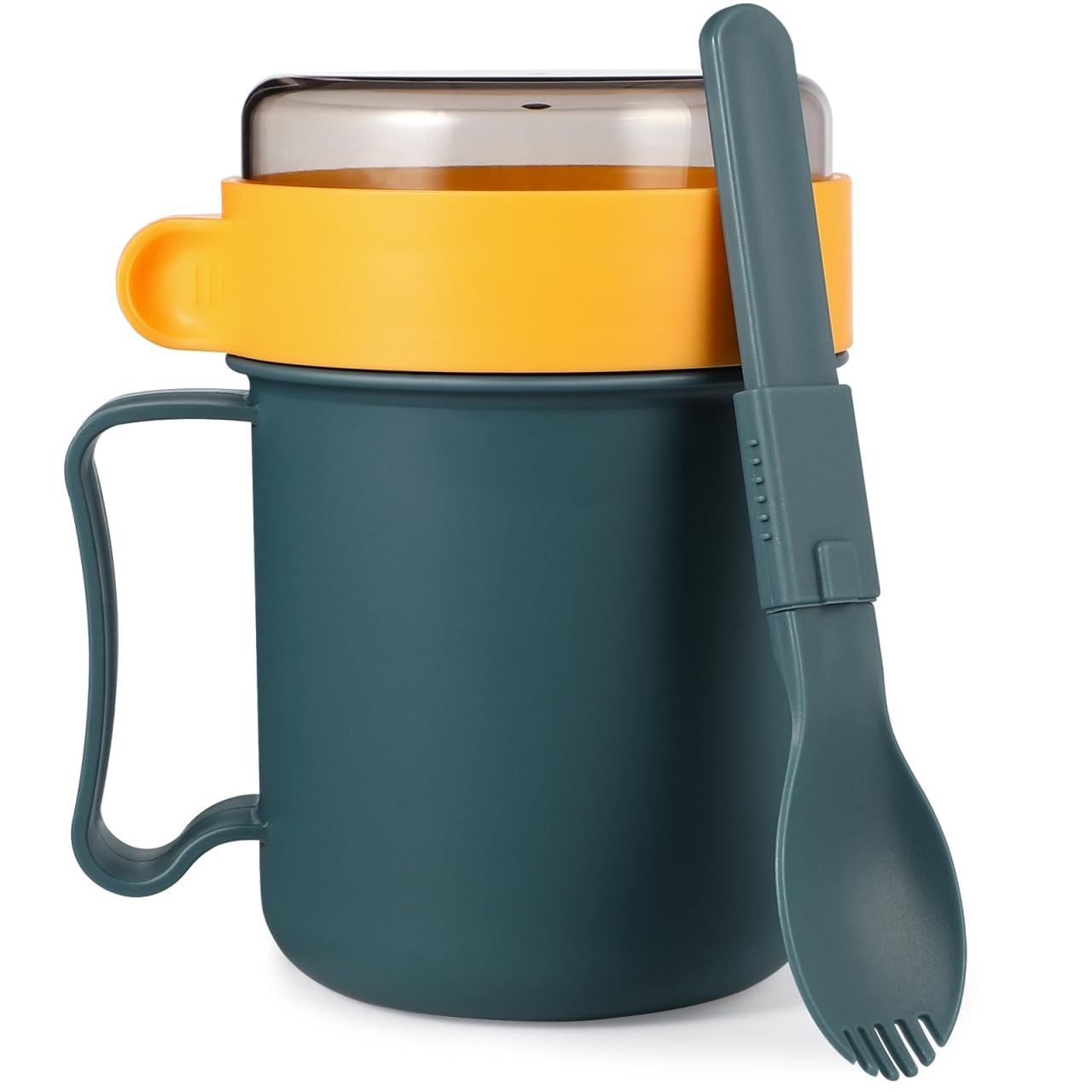 Cabilock Microwavable Soup Mug with Lid, Oatmeal Bowls with Foldable Spork, 13.5 Oz Microwave Safe Soup Cup for Ramen Noodles Be