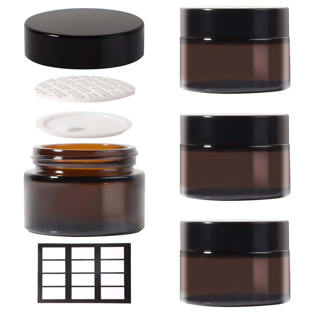 Stellacare 4 Pack 1Oz Glass Jars Round Empty Cosmetic Containers, Refillable Jar With Lids For Face Creams, Lotions, Powders,Sal