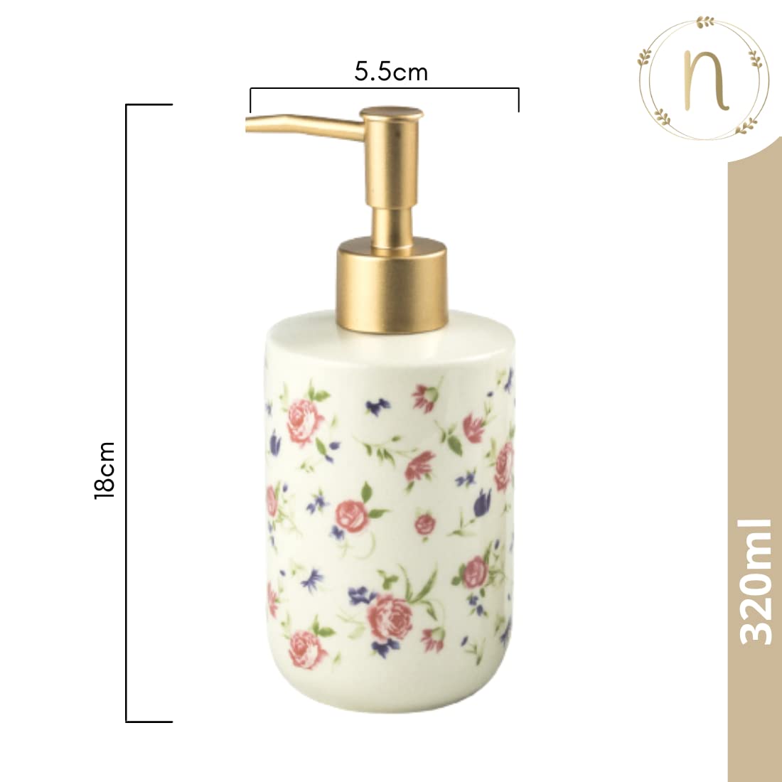 Nestasia Durable Floral Ceramic Liquid Dispenser for Kitchen | Handwash Bottle for Wash Basin | Shampoo Dispenser for Bathroom |