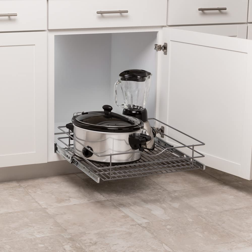 Knape & Vogt Simply Put 20.5-In W X 5.7-In H Metal 1-Tier Pull Out Cabinet Basket, 20 Inch, Frosted Nickel