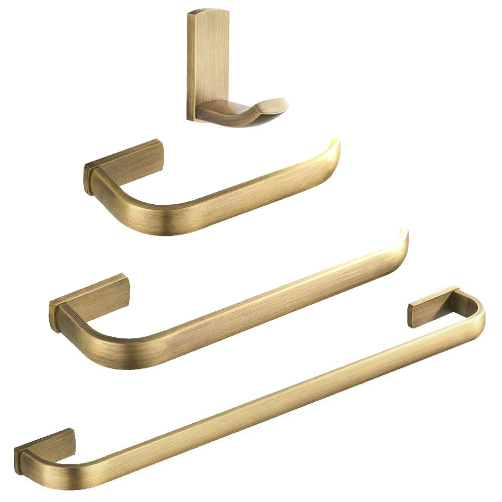 WINCASE Brass Bathroom Accessories, Bath Towel Holder Antique, Towel Bar Set Toilet Paper Holder Robe Hook Brushed Brass Wall Mo