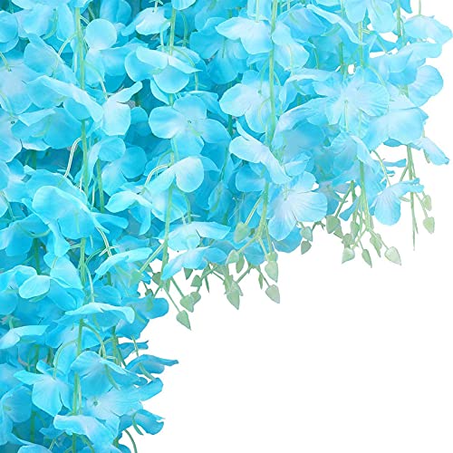 Mundeya Artificial Hanging Wisteria Flower Vine, Sky Blue - Pack Of 6