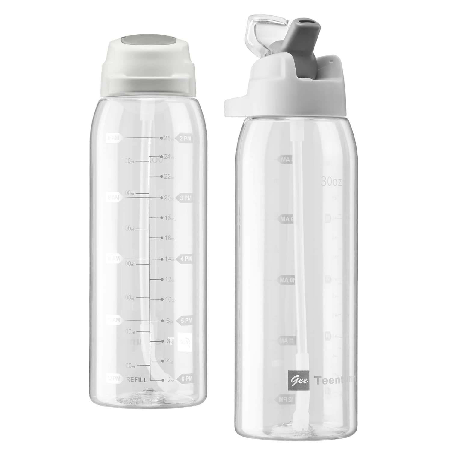 Teentumn Clear Water Bottle with Straw BPA Free Tritan with Time Markers, 30oz Durable Bottle Perfect for Office, School, Gym an