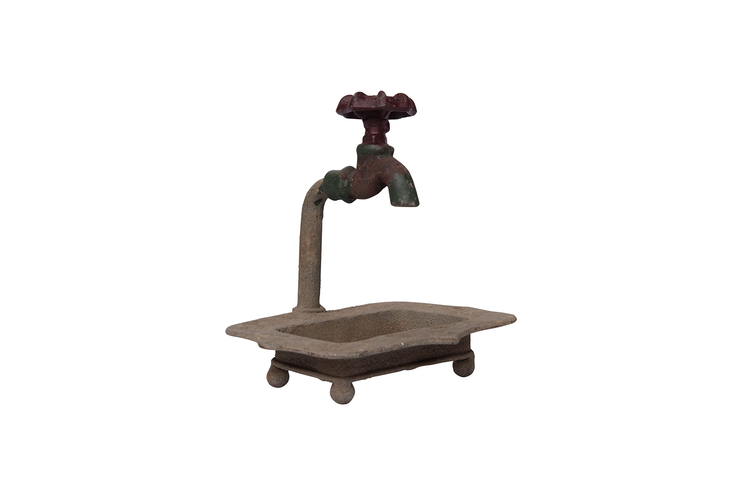 Creative Co-Op Rustic Metal Soap Dish With-Faucet