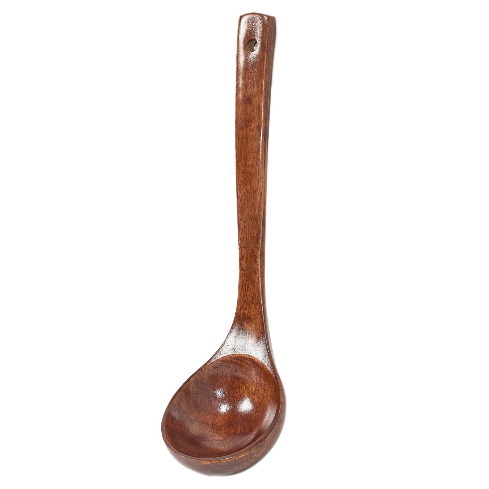 Wooden Ladle with Long Handle 11.23.15in Soup Serving Spoon for Cooking Kitchen Smooth Finish Natural Texture Handcrafted Uten