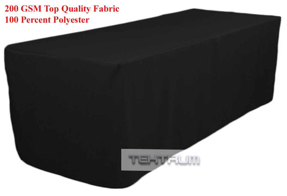 Tektrum 8-Feet Long Fitted Table Dj Jacket Cover For Trade Show - Thick/Heavy Duty/Durable Fabric - Black Color (Td-Jkt-Blk-8Ft)