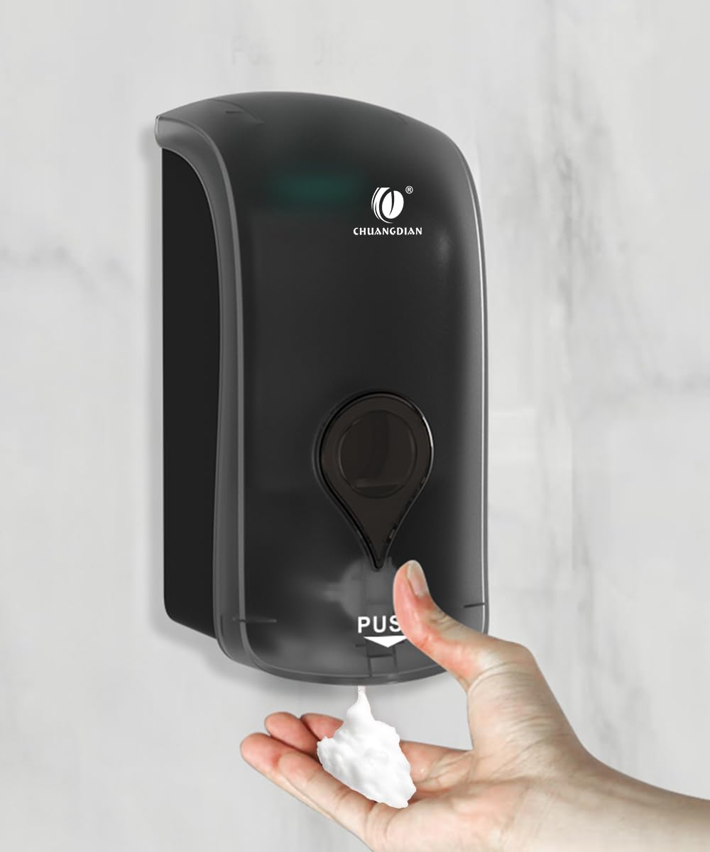 Manual Foam Soap Dispenser, 35Oz (1000Ml) Commercial Refillable Foaming Soap Dispenser-Transparent Black, Chuangdian