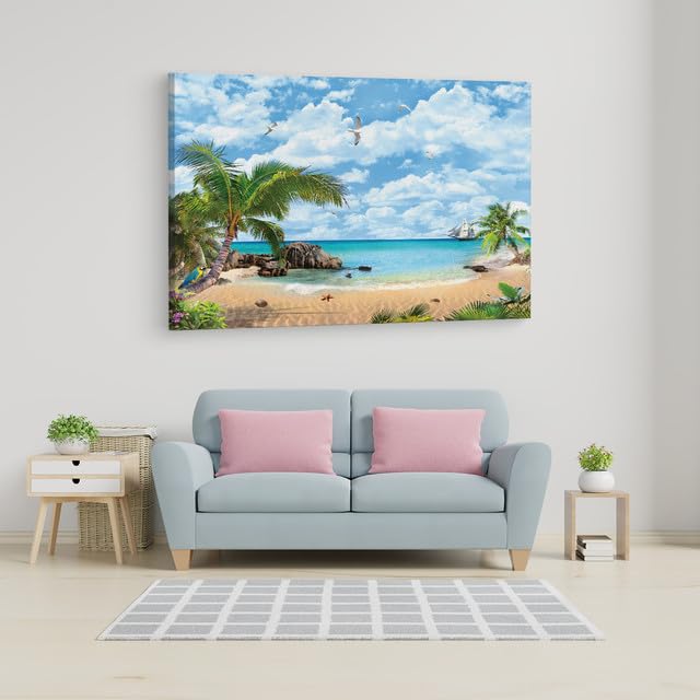 TRUECANVAS Mediterranean Beach, Wooden Framed Canvas Paintings for Home Decor | Bedroom, Living Room,Wall Decoration | Wall Art