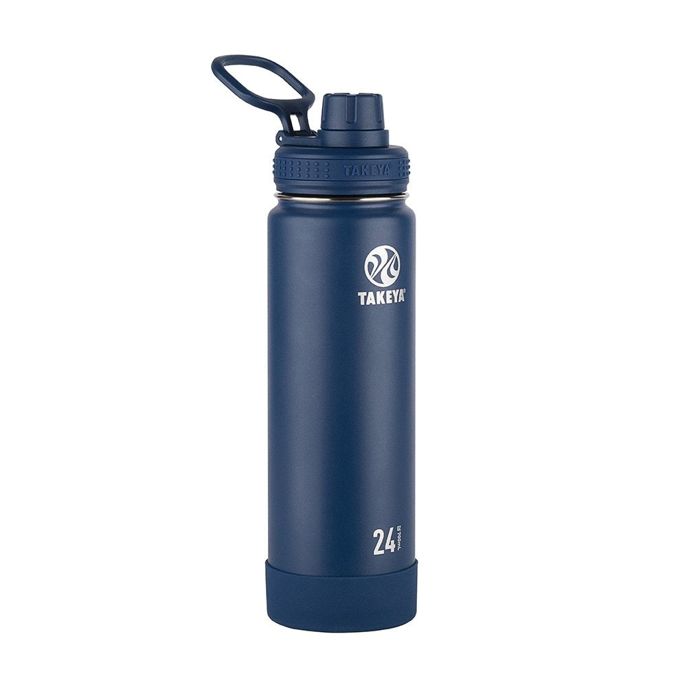 Takeya Actives 24 Oz Vacuum Insulated Stainless Steel Water Bottle With Spout Lid, Premium Quality, Midnight Blue