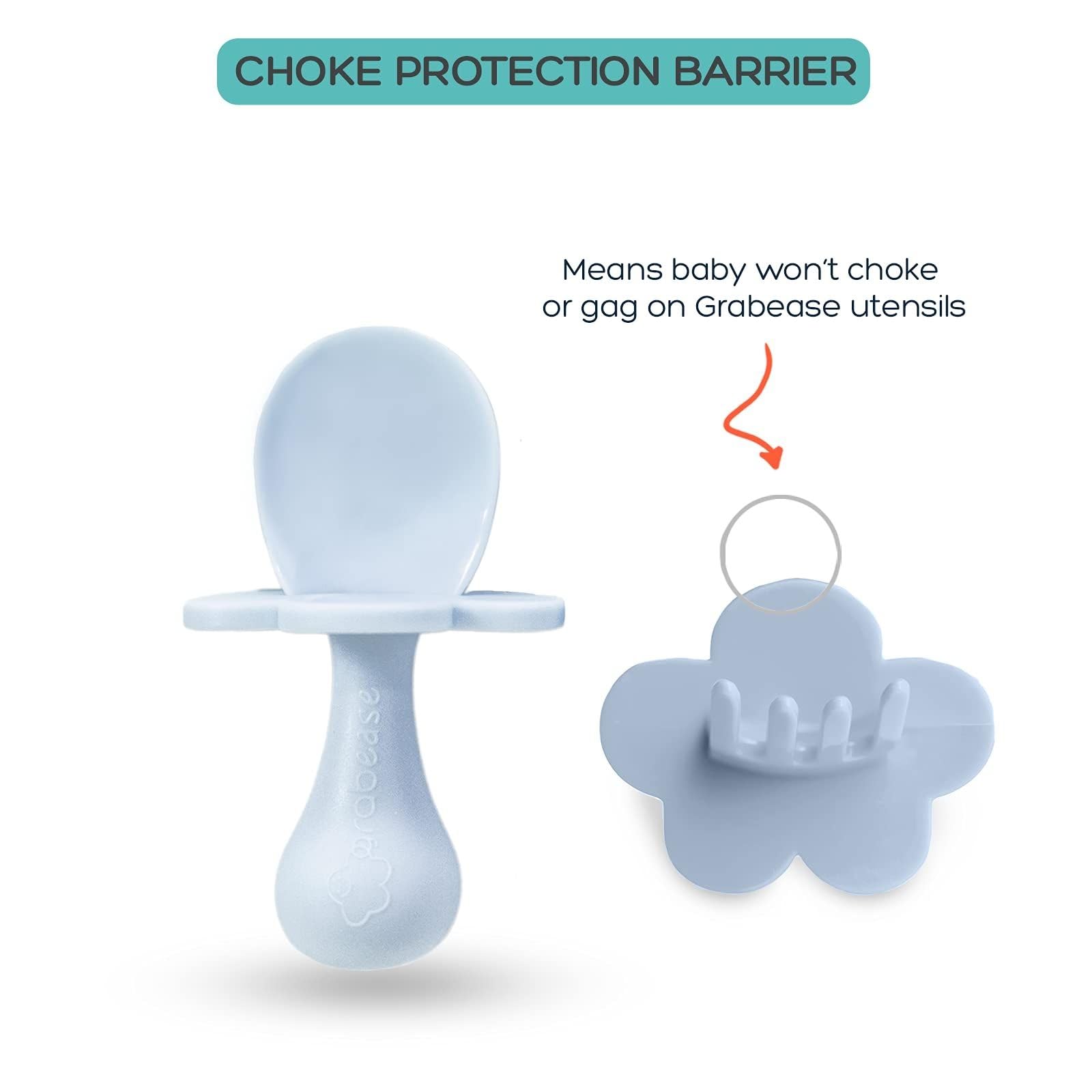 Grabease Baby & Toddler Self-Feeding Fork and Spoon Utensils - BPA-Free & Phthalate-Free - 1 Set, Blue - Baby Eating Essentials