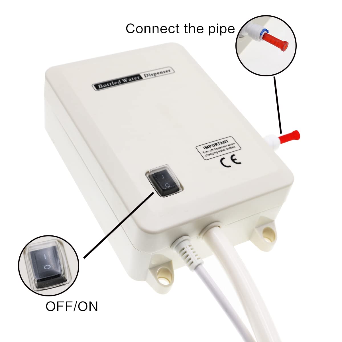 Flowfluid Bottled Drinking Water Pump System Double-Tube Power 25W, Bottled Water Dispensing 2L Flow Electric Water Pump For 5 G