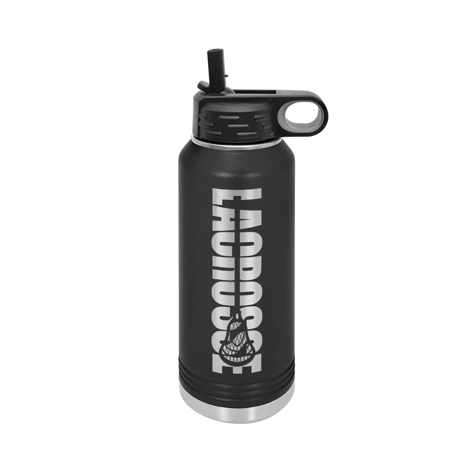 JFWcreations Lacrosse Water Bottle  32oz Insulated Flip Top Straw  Black