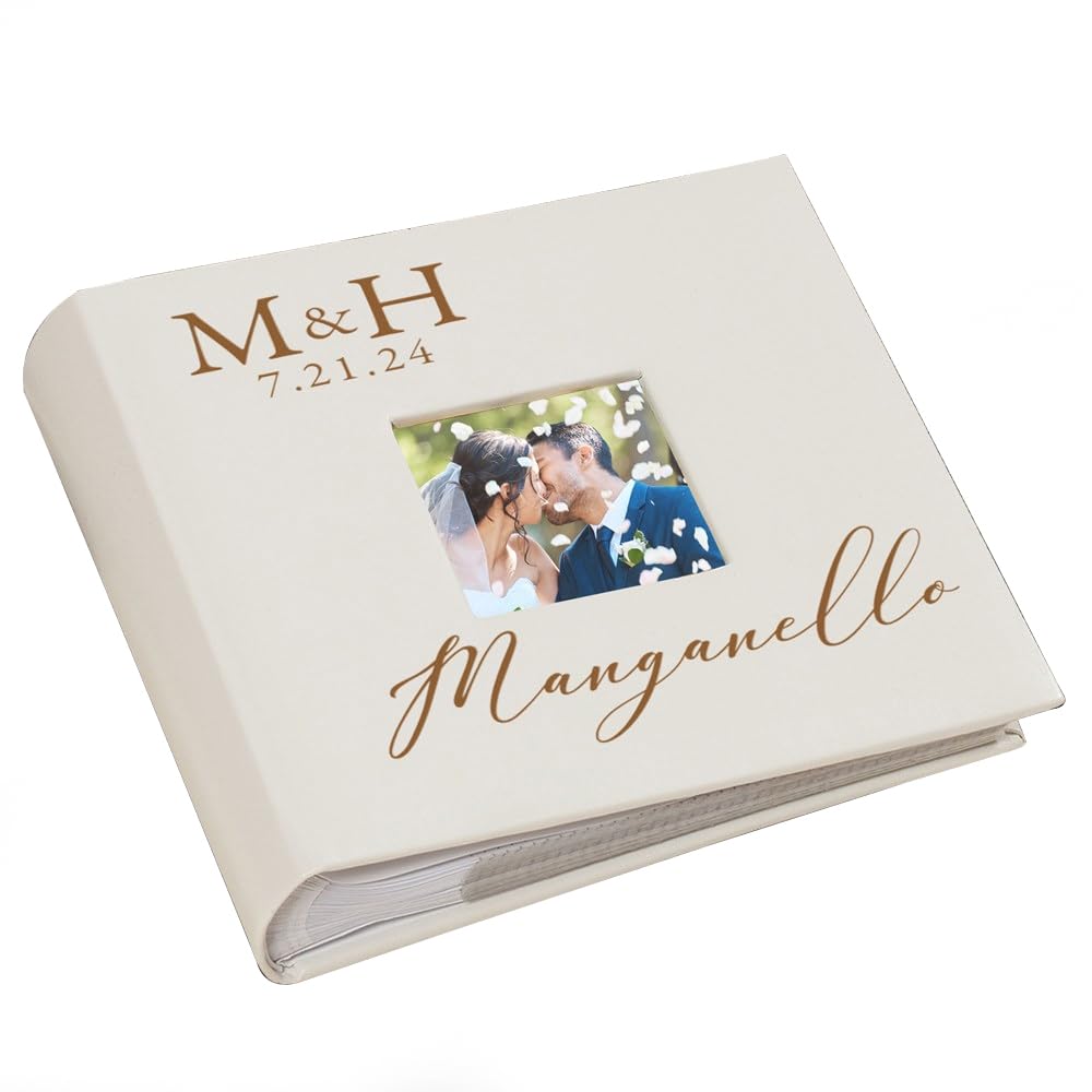 Personalized Photo Album, Custom Engraved Picture Album, Holds 200 4 x 6 Photos, Leatherette and Laser Engraved Scrapbook, Weddi