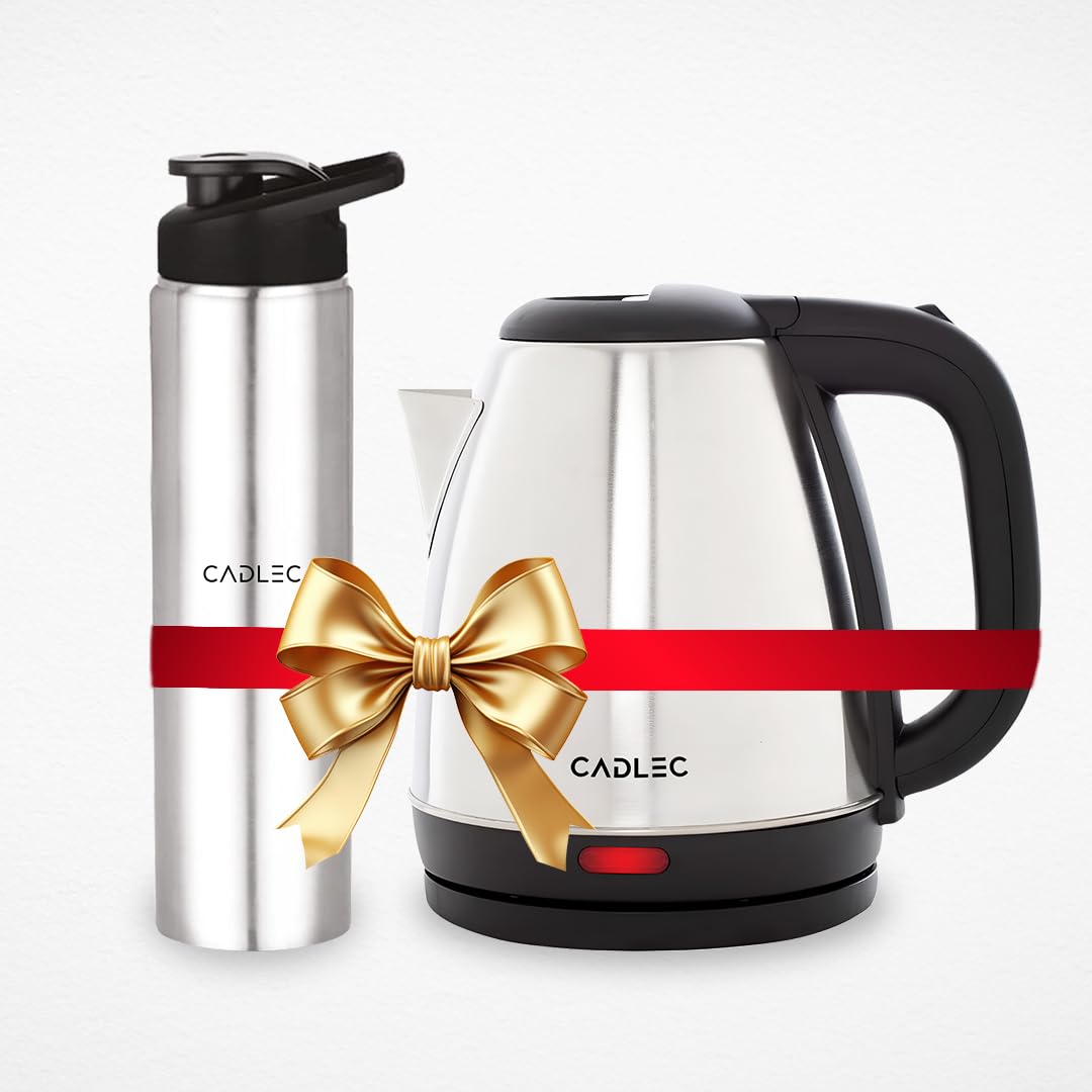 Cadlec 1.5L Electric Kettle & Stainless Steel Water Bottle Combo | Automatic Cut-Off | Multi-Use For Instant Noodles, Tea & Coff