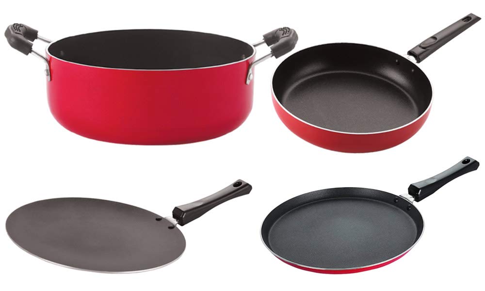 Nirlon Non Stick Cookware Pot & Pan Set Of 4 Pieces With Bakelight Handle(2.6Mm_Ct12_Fp12_Cass22_Ft12)