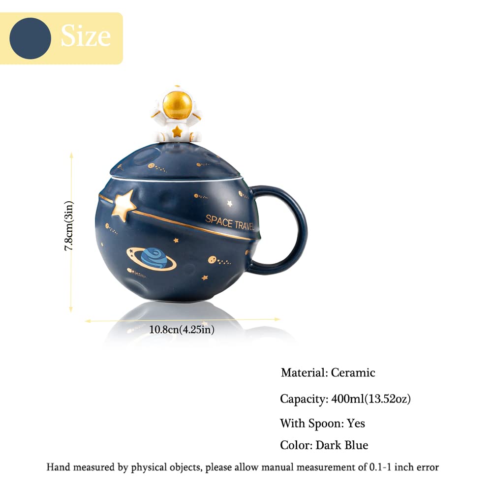 Yalucky Kawaii Astronaut Cup Space Embossed Planet Mug, Cute Ceramic Coffee Mug, Novelty Mug with Lid and Spoon for Coffee, Tea,