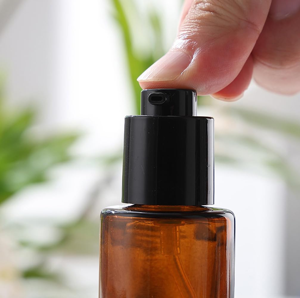 Tupsybl 3 Pcs 30Ml 1Oz Amber Gass Travel Bottles For Toiletries Leakproof Glass Lotion Bottles Pump Bottles Mini Soap Dispenser