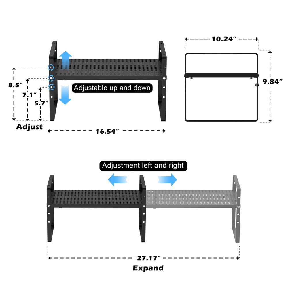 MIYUPTC Expandable Cabinet Storage Shelf Organizer Rack, Heavy Duty Steel Metal Spice Rack Adjustable Height Home Office Pantry