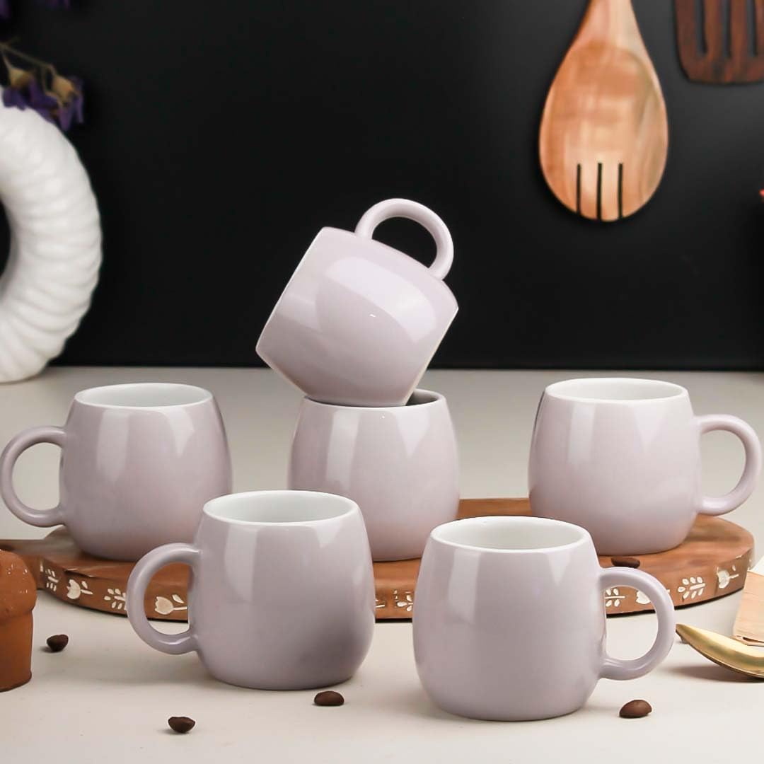 The Earth Store Solid Ovule Lavender Cup Set Of 6 For Tea, Microwave And Dishwasher Safe, Perfect For Every Occasion Capacity - 
