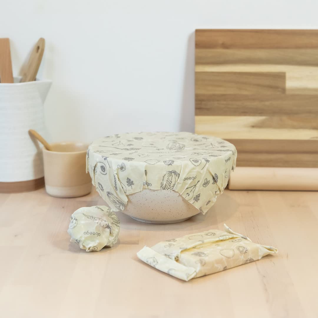 Abeego, The Original Beeswax Food Storage Wrap - Set Of Three, 7'' 10'' And 13'' Natural Square Sheets