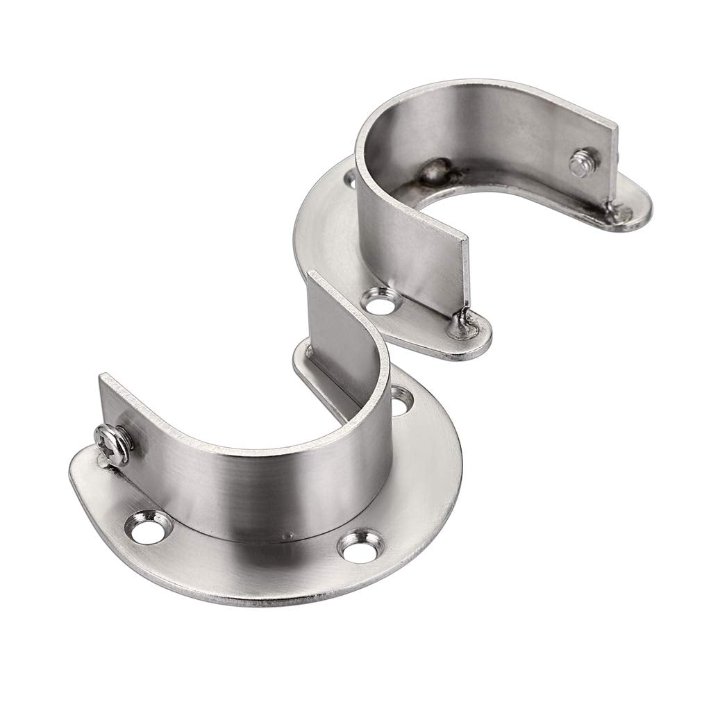 OwnMy 4 Packs Closet Rod End Supports 1-1/2'' Diameter  U Shaped Stainless Steel Closet Pole Sockets Flange Rod Holder for Closet Wardrobe Shower Curtain (Silver Tone)