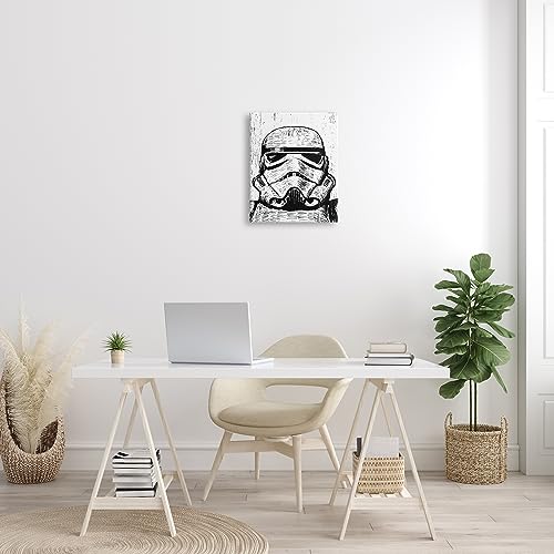 Stupell Industries Black And White Star Wars Stormtrooper Distressed Wood Etching Canvas Wall Art Design By Artist Neil Shigley