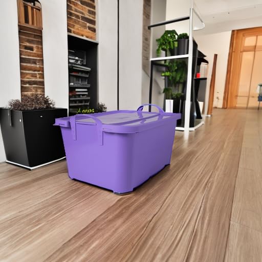 Life Story 55 Qt Stackable Plastic Storage Lidded Container Bins, 12 Pack, Purple
