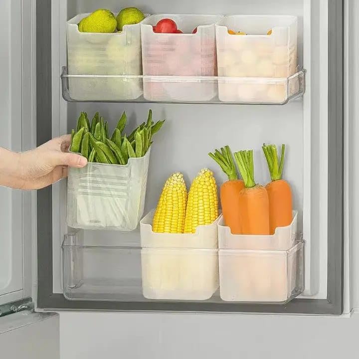 Dranz Fridge Storage Boxes Set Of 6, Multipurpose Transparent Plastic Containers, Space Saving Refrigerator Side Door Organizer 