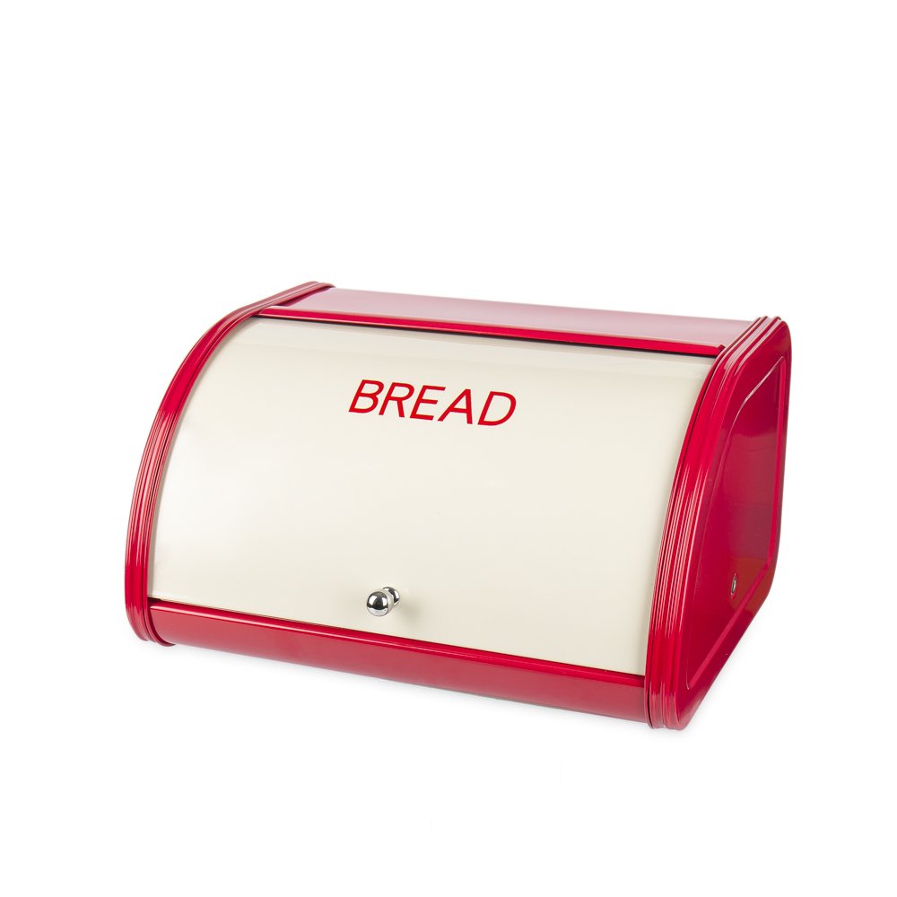 X458 Metal Bread Box/Bin/Kitchen Storage Containers With Roll Top Lid (Red)