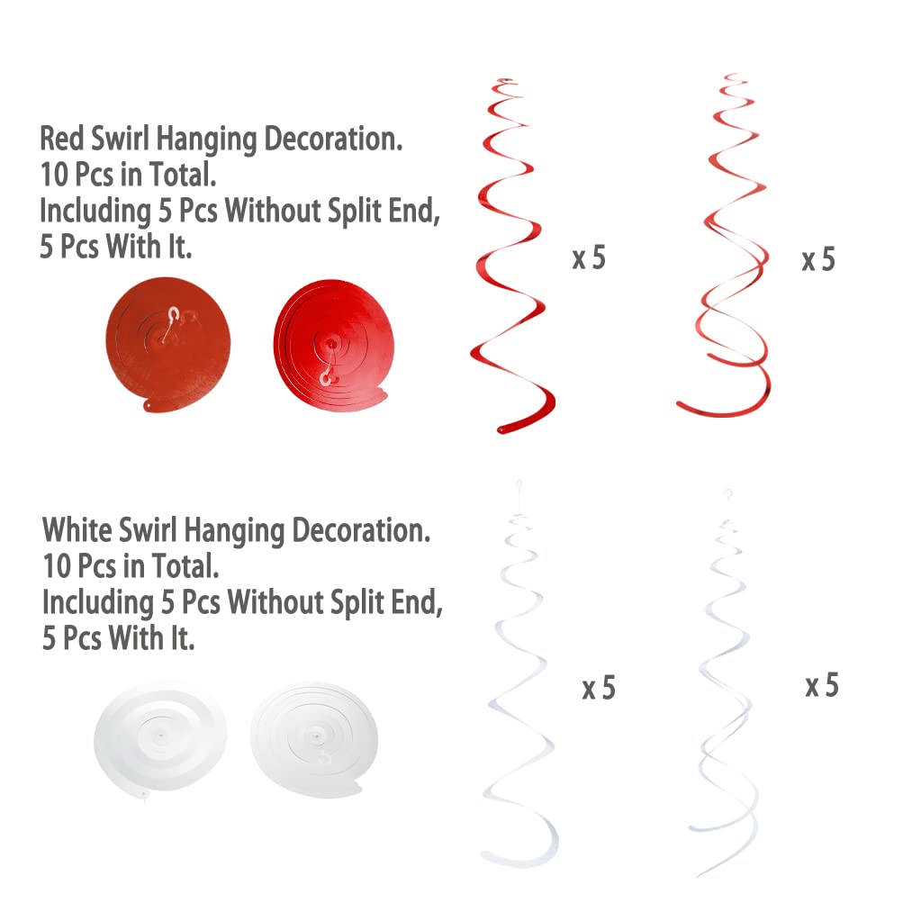 Mowo Red And White Foil Swirl Hanging Decoration For Birthday Graduation Wedding New Year Valentine'S Day Party Supplies,Pack Of