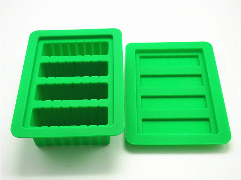 Pizety Large 4 Cavities Butter Mold Silicone Green, Butter Mold With Lid, Butter Molds Silicone 4 Measurements Cavities Butter S