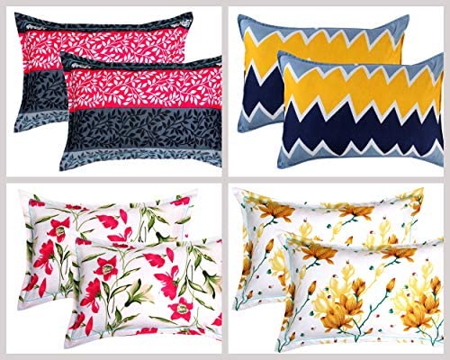 Vas Collection 144 Tc Microfiber Double Bedsheets Combo Pack Of 4 Bedsheet With 8 Pillow Covers (6X7 Feet Bed, 225X220 Cm,Red,Bl