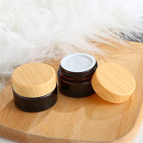 5Pcs 20G/20Ml Refillable Round Amber Glass Cream Jars Empty Cosmetic Containers Sample Jars Bottle With Inner Liners And Wood Gr