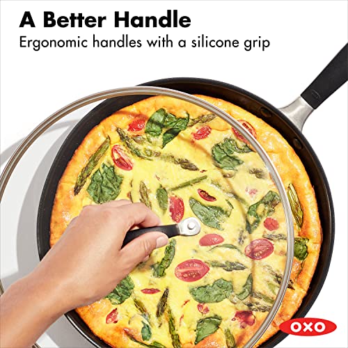 Oxo Good Grips 12'' Frying Pan Skillet With Lid, 3-Layered German Engineered Nonstick Coating, Stainless Steel Handle With Nonsl
